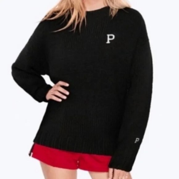 VS PINK BLACK BOYFRIEND KNIT SWEATER - Picture 1 of 8